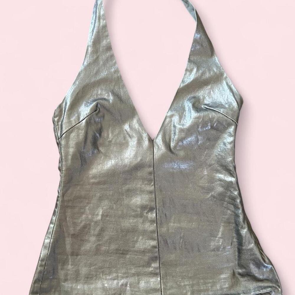 Glam Zara Metallic Silver Halter V neck Tank - XS